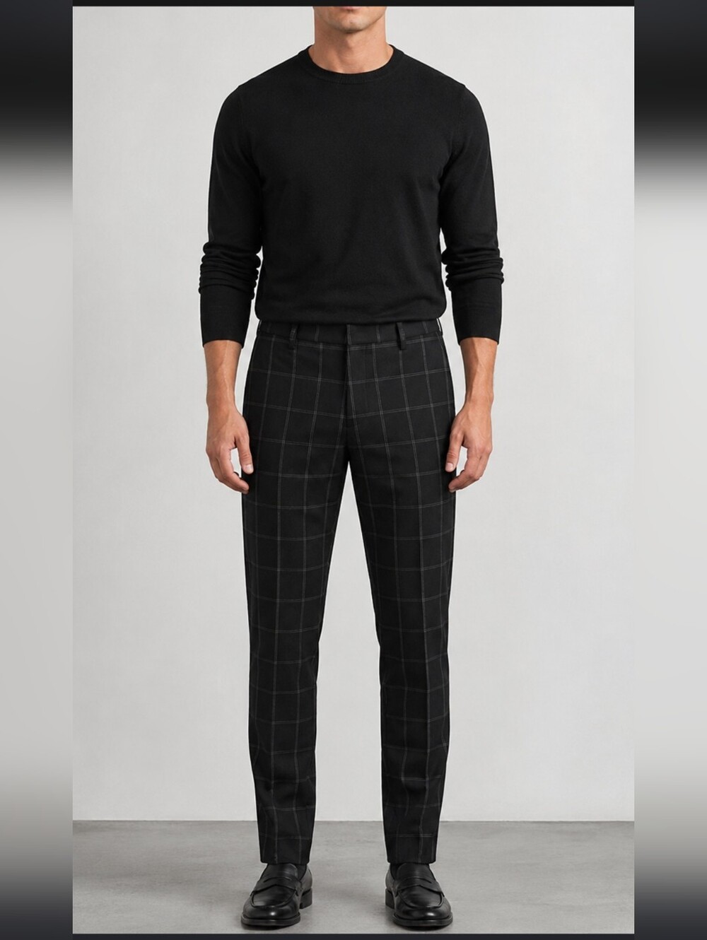 H&M Slim Fit Black & White Windowpane Plaid Dress Pants Men's Size 33